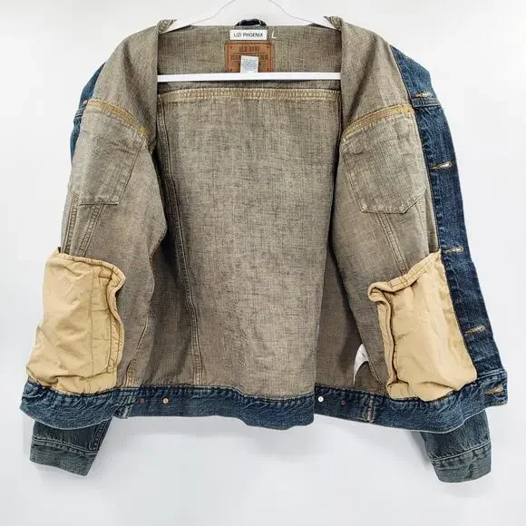 LIZI PHOENIX Old Navy Custom Hand-painted Blue Jean Trucker Jacket Men's Size L - Picture 4 of 11